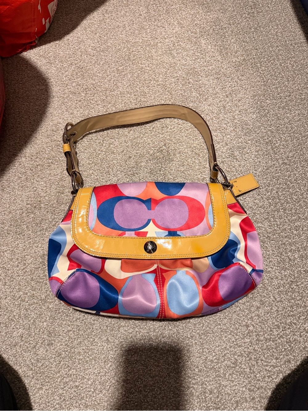 Coach Multicolor Signature Shoulder Bag with Yellow Trim